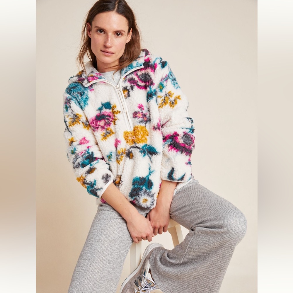 Anthropologie Floral Sherpa Hoodie